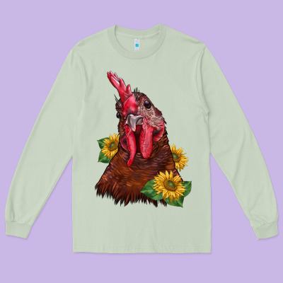 Rooster Sunflower Long Sleeve Tee Designed By Barkaloodesign