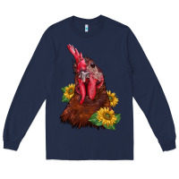 Navy rooster sunflower Long Sleeve Tee - BarkalooDesign