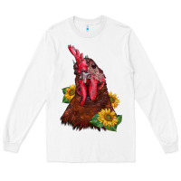 White rooster sunflower Long Sleeve Tee - BarkalooDesign