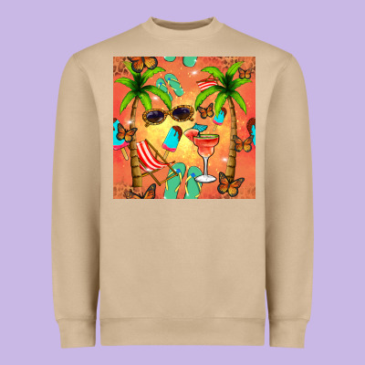 Summer Slipper And Cocktail Seamless Pattern Heavyweight Sweatshirt Designed By Bundleandbundleshop
