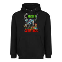 Black merry christmas velociraptor Heavyweight Hoodie - LillyAllenDesigns