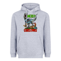 Heather Grey merry christmas velociraptor Heavyweight Hoodie - LillyAllenDesigns