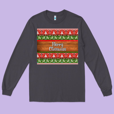 Merry Christmas Knitted Reindeer Pattern Long Sleeve Tee Designed By Jasminsmagicworld