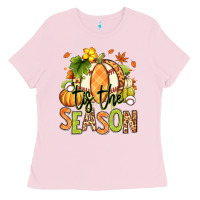 Bubblegum Pink Tis' the season Fall American Football Ladies Tee - RanaPortraitStore