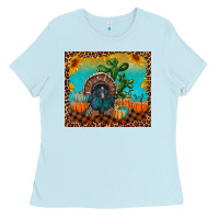 Baby Blue Western Fall Thanksgiving Turkey Ladies Tee - RanaPortraitStore