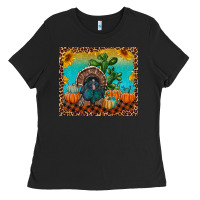 Black Western Fall Thanksgiving Turkey Ladies Tee - RanaPortraitStore