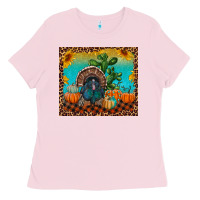 Bubblegum Pink Western Fall Thanksgiving Turkey Ladies Tee - RanaPortraitStore