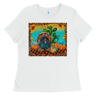 White Western Fall Thanksgiving Turkey Ladies Tee - RanaPortraitStore