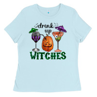Baby Blue Drink Up Witches Halloween Ladies Tee - RanaPortraitStore