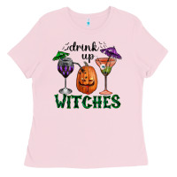 Bubblegum Pink Drink Up Witches Halloween Ladies Tee - RanaPortraitStore