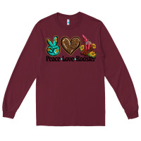 Burgundy peace love rooster Long Sleeve Tee - BarkalooDesign