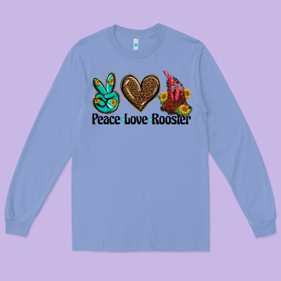 Peace Love Rooster Long Sleeve Tee Designed By Barkaloodesign