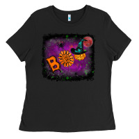 Black Boo Halloween Ladies Tee - RanaPortraitStore