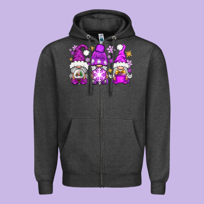 Purple Winter Gnomies Zipper Hoodie Designed By Nancycooperartshop