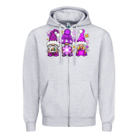Heather Grey purple winter gnomies Zipper Hoodie - NancyCooperArtShop
