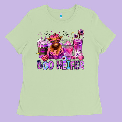 Ladies Tee Halloween boo Heifer coffee cups