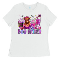 White Halloween boo Heifer coffee cups Ladies Tee - RanaPortraitStore