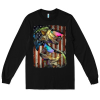Black American Flag With Bass Fish Long Sleeve Tee - LillyAllenDesigns