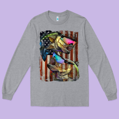 American Flag With Bass Fish Long Sleeve Tee Designed By Lillyallendesigns