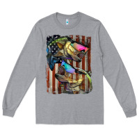 Heather Grey American Flag With Bass Fish Long Sleeve Tee - LillyAllenDesigns