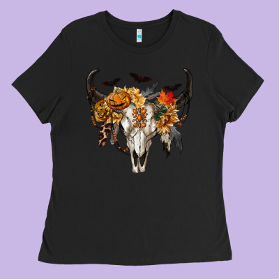 Ladies Tee Halloween Bull Skull