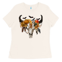 Bone Halloween Bull Skull Ladies Tee - RanaPortraitStore