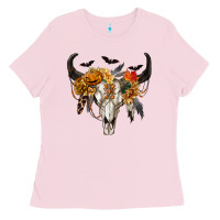 Bubblegum Pink Halloween Bull Skull Ladies Tee - RanaPortraitStore