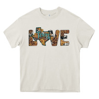 Love Texas Map Sunflower Leopard Cowhide Heavy Core Tee | Teevron