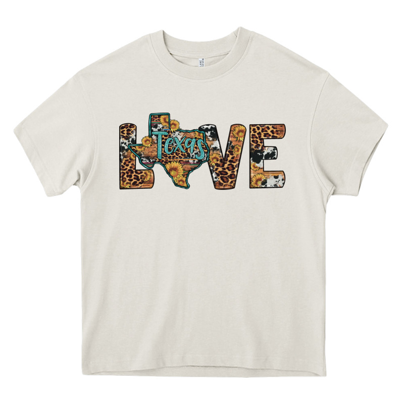 Love Texas Map Sunflower Leopard Cowhide Heavy Core Tee by Artiststas | Teevron
