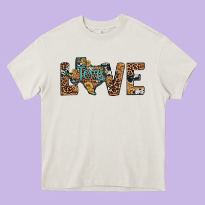 Love Texas Map Sunflower Leopard Cowhide Heavy Core Tee Designed By Artiststas