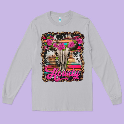 Howdy Valentine's Day Bull Skull Long Sleeve Tee Designed By Jasminsmagicworld