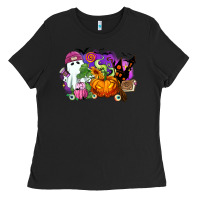 Black Halloween ghost and jack o lantern Ladies Tee - RanaPortraitStore