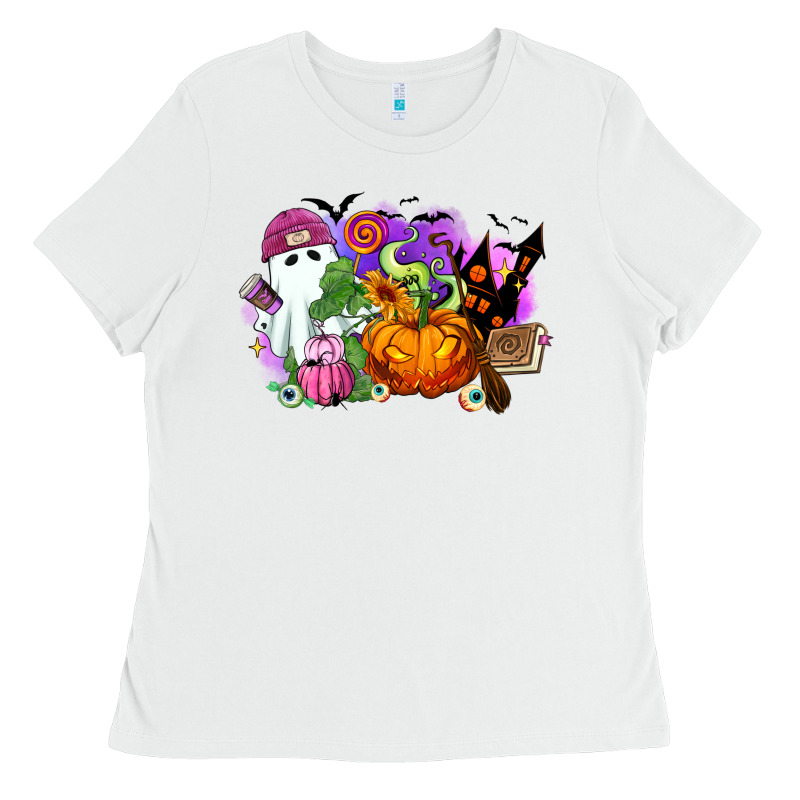 Halloween Ghost And Jack O Lantern Ladies Tee by RanaPortraitStore | Teevron