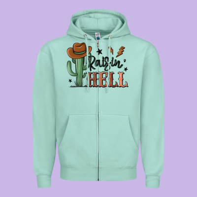 Raisin Hell Cowboy Cactus Zipper Hoodie Designed By Maliassmallbusiness