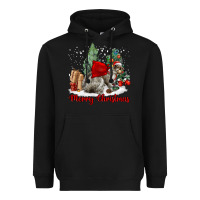 Black Merry Christmas Gray Squirrel Heavyweight Hoodie - LillyAllenDesigns