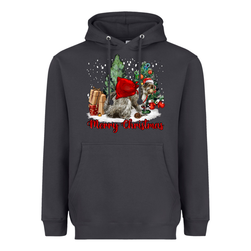 Merry Christmas Gray Squirrel Heavyweight Hoodie by LillyAllenDesigns | Teevron