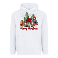 White Merry Christmas Gray Squirrel Heavyweight Hoodie - LillyAllenDesigns