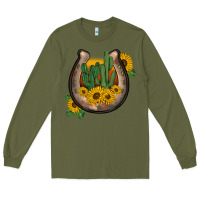 Army Green western horseshoe sunflower cactus Long Sleeve Tee - BarkalooDesign