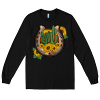 Black western horseshoe sunflower cactus Long Sleeve Tee - BarkalooDesign