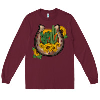 Burgundy western horseshoe sunflower cactus Long Sleeve Tee - BarkalooDesign