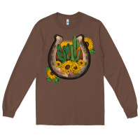 Chestnut western horseshoe sunflower cactus Long Sleeve Tee - BarkalooDesign