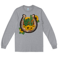 Heather Grey western horseshoe sunflower cactus Long Sleeve Tee - BarkalooDesign