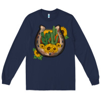 Navy western horseshoe sunflower cactus Long Sleeve Tee - BarkalooDesign