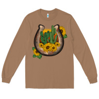 Toasted Coconut western horseshoe sunflower cactus Long Sleeve Tee - BarkalooDesign