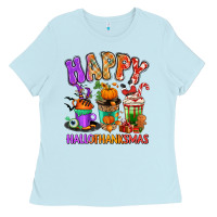 Baby Blue Happy Hallothanksmas coffee cups Ladies Tee - RanaPortraitStore