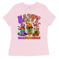 Bubblegum Pink Happy Hallothanksmas coffee cups Ladies Tee - RanaPortraitStore