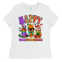 White Happy Hallothanksmas coffee cups Ladies Tee - RanaPortraitStore