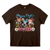 Chocolate Brown Happy Easter Heifers Heavy Core Tee - RanaPortraitStore