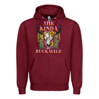 Burgundy she kinda buck wild with bull skull Zipper Hoodie - NancyCooperArtShop