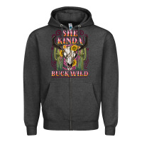 Charcoal Heather she kinda buck wild with bull skull Zipper Hoodie - NancyCooperArtShop
